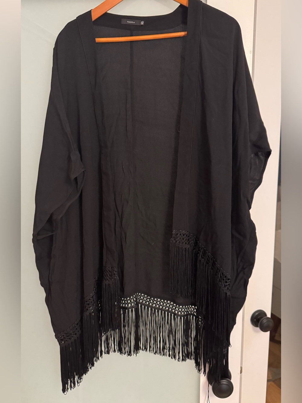 Talula Black Fringe Open-Front Kimono